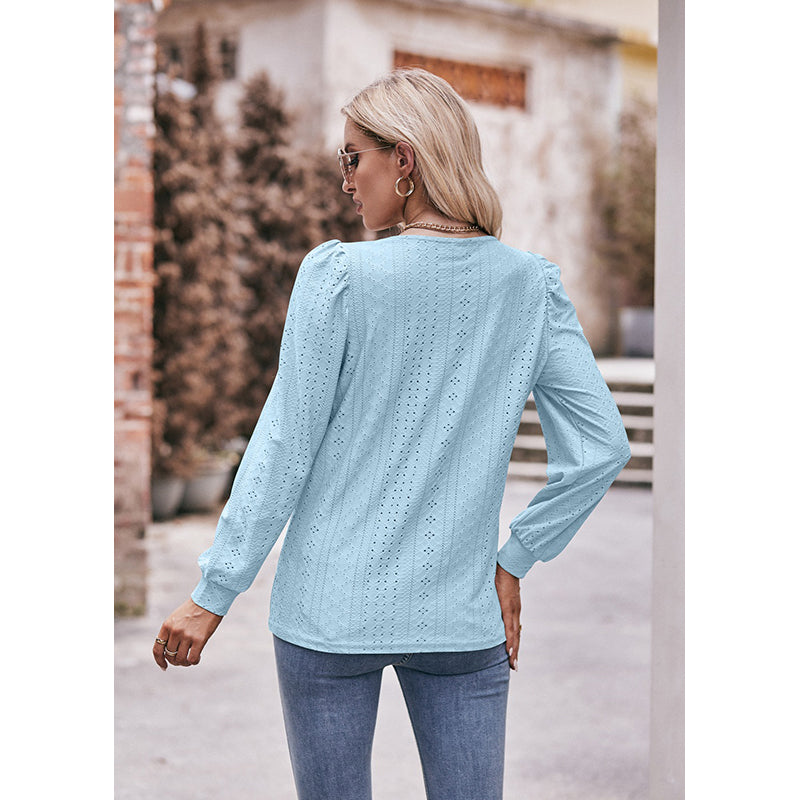 Blue Square Neck Puff Sleeve Top