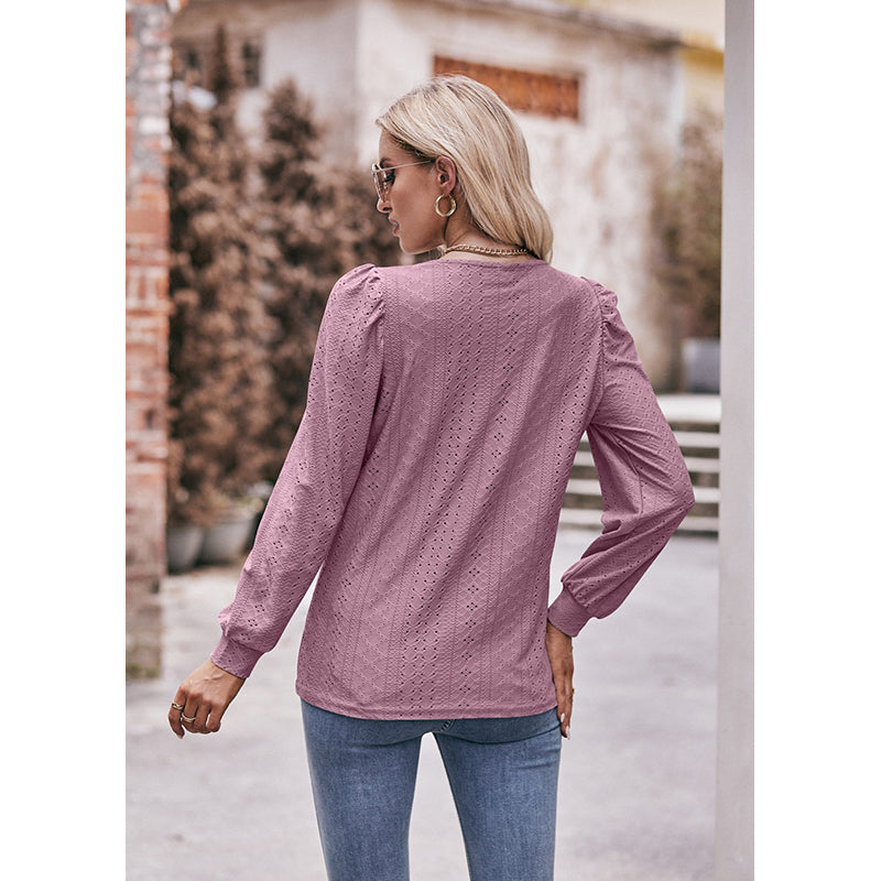 Pink Self Design Square Neck Long Sleeves Top