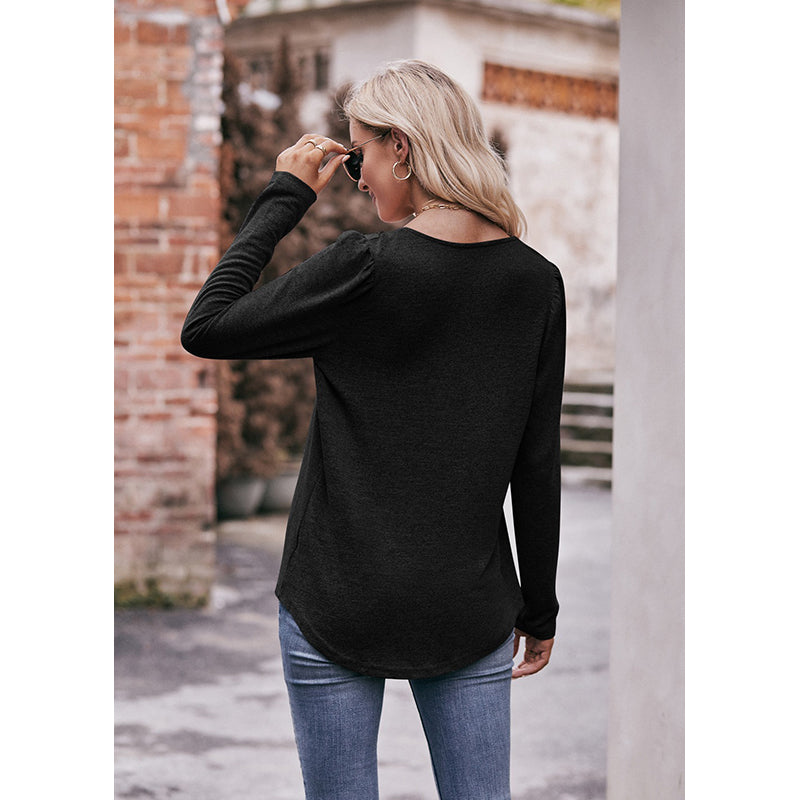 Black Square Neck Long Sleeves A-line Top