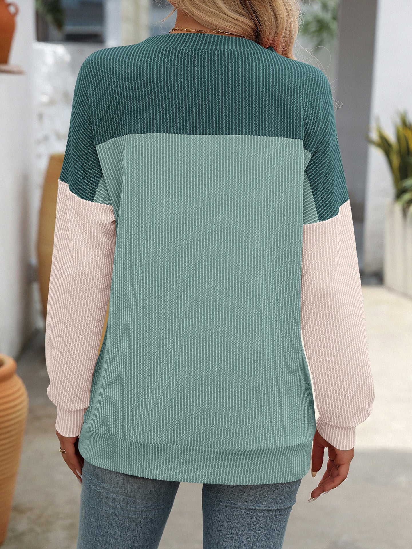Women Colourblocked Casual Round Neck Top
