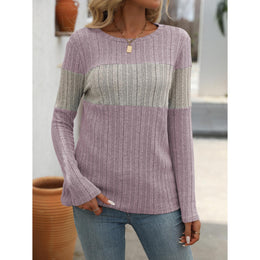 Lavender & Grey Colourblocked Round Neck Top