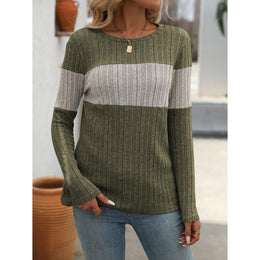 Women Olive & Grey Round Neck Top