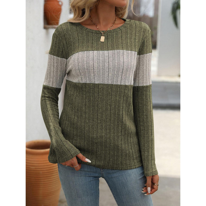 Women Olive & Grey Round Neck Top