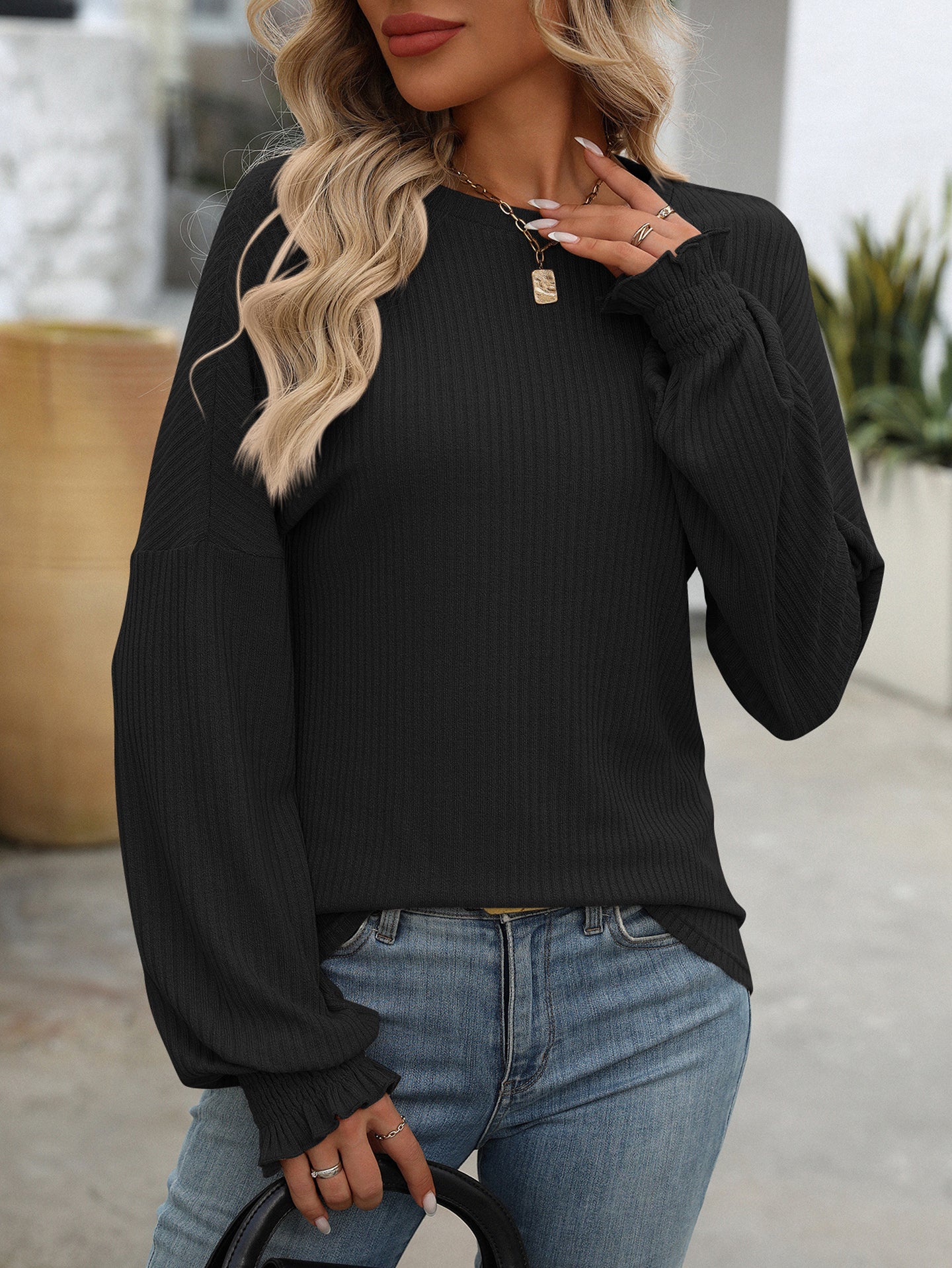 Women Solid Round Neck Top