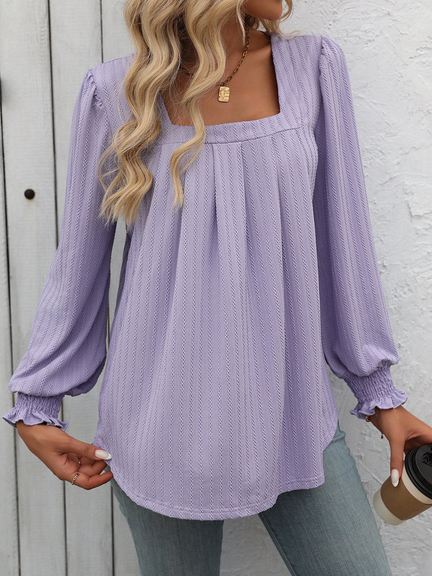 Women Self Design Square Neck Top