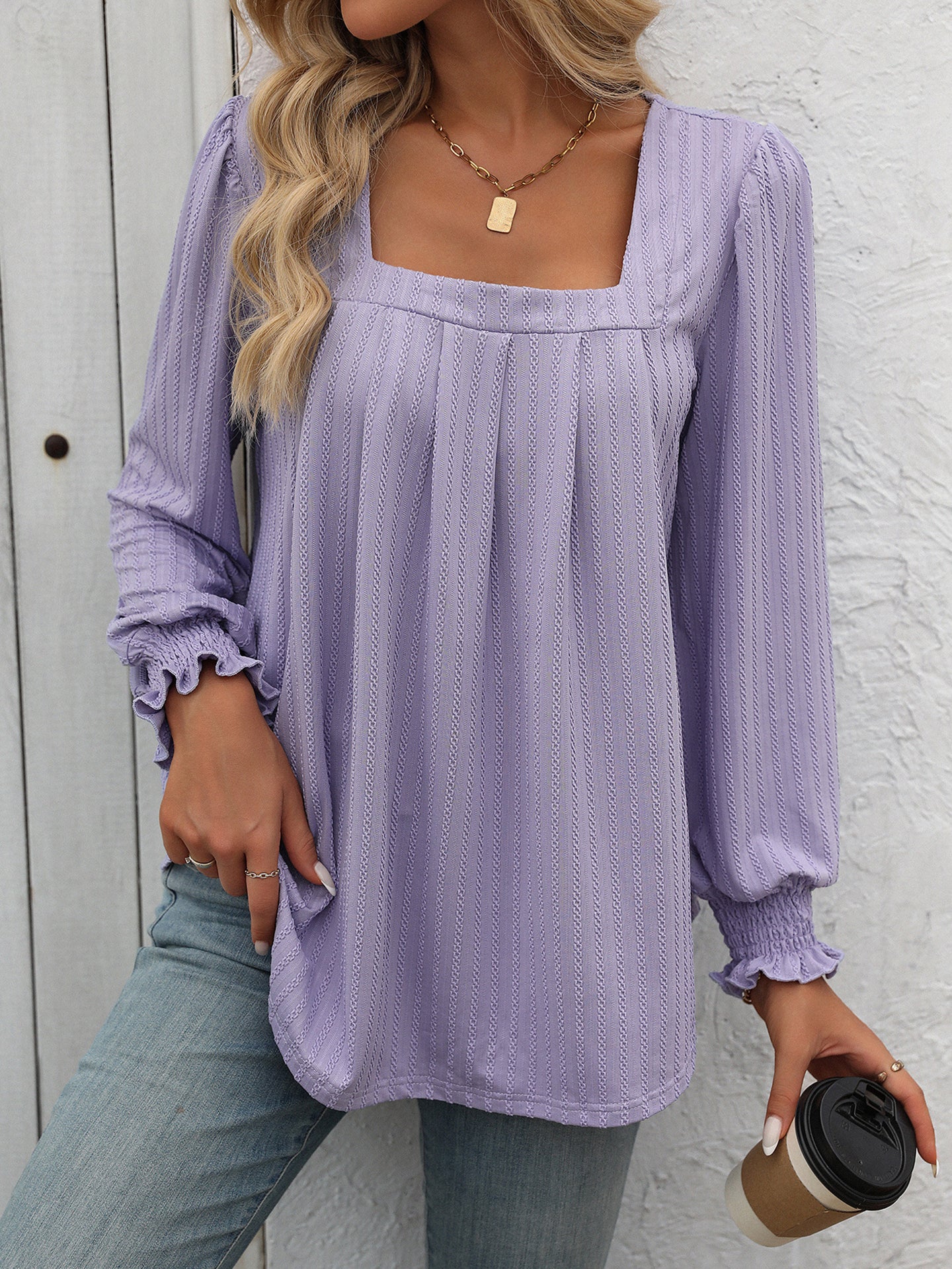 Women Self Design Square Neck Top