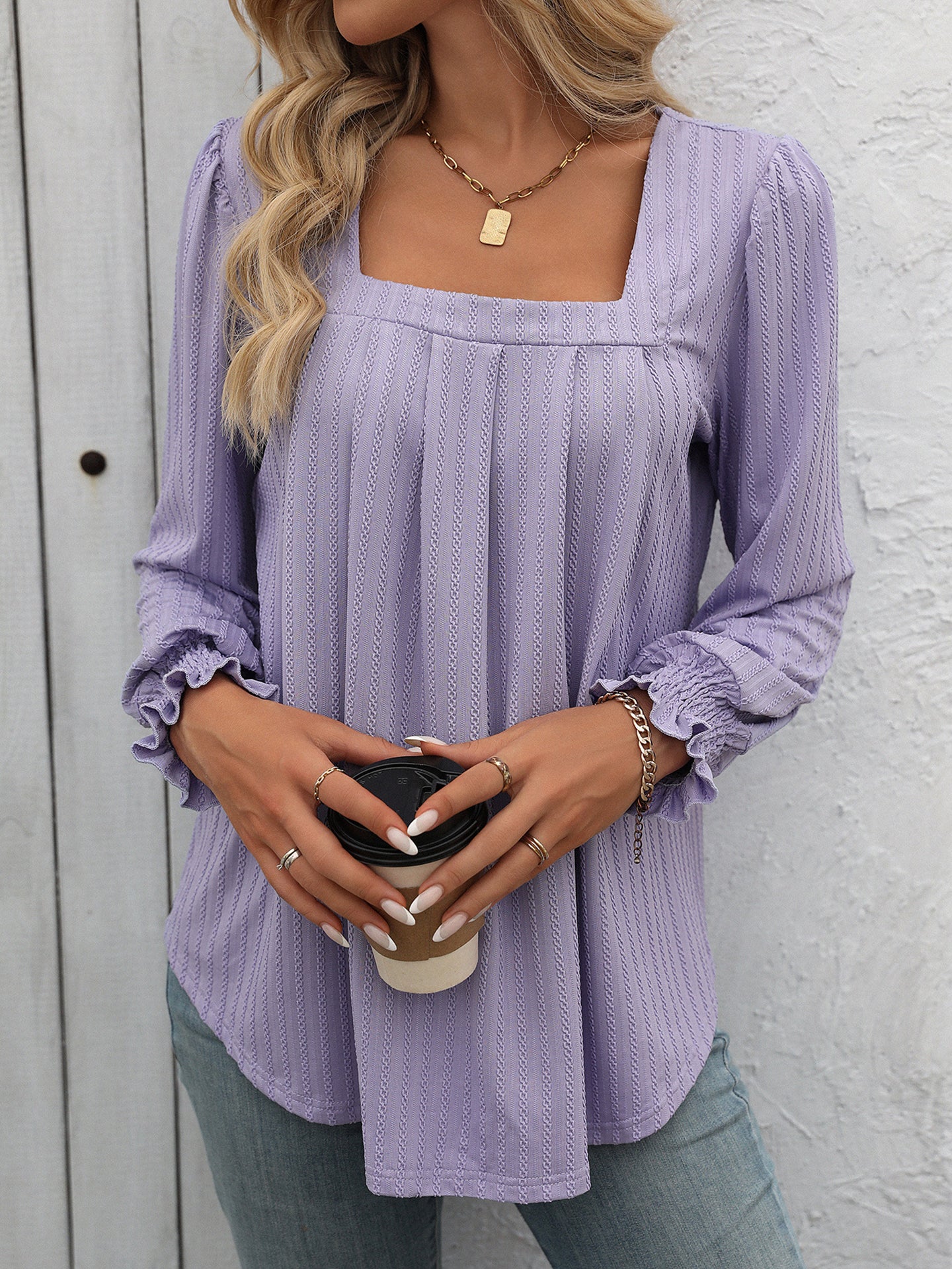 Women Self Design Square Neck Top
