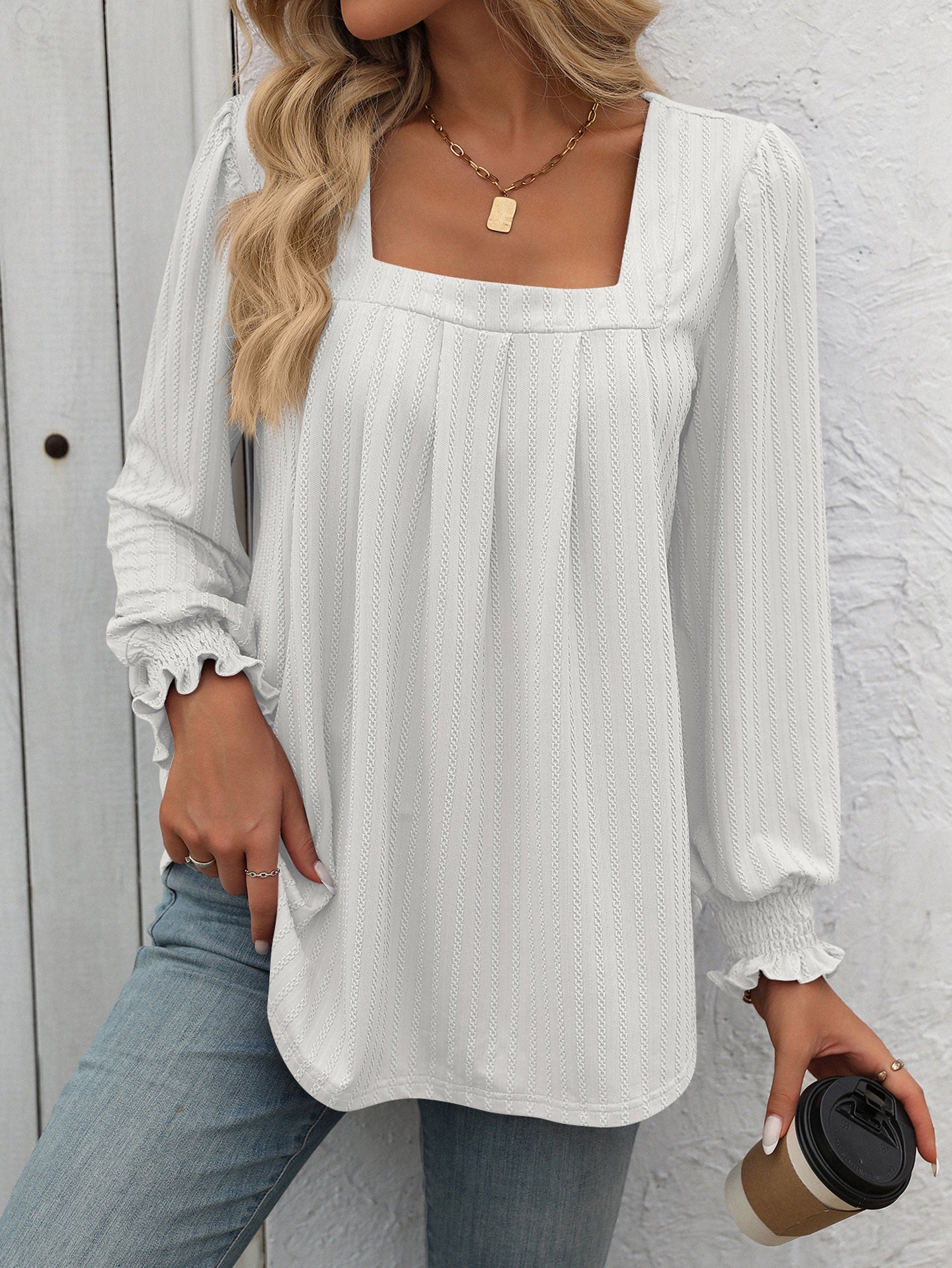 Women Solid Square Neck Top