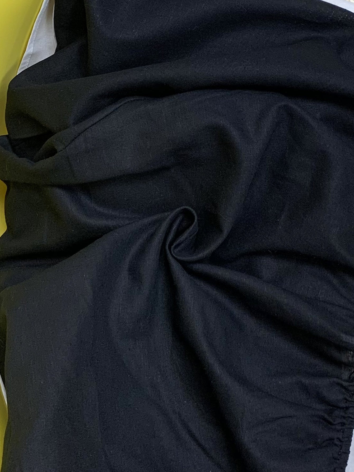Black One Shoulder Linen A-Line Dress