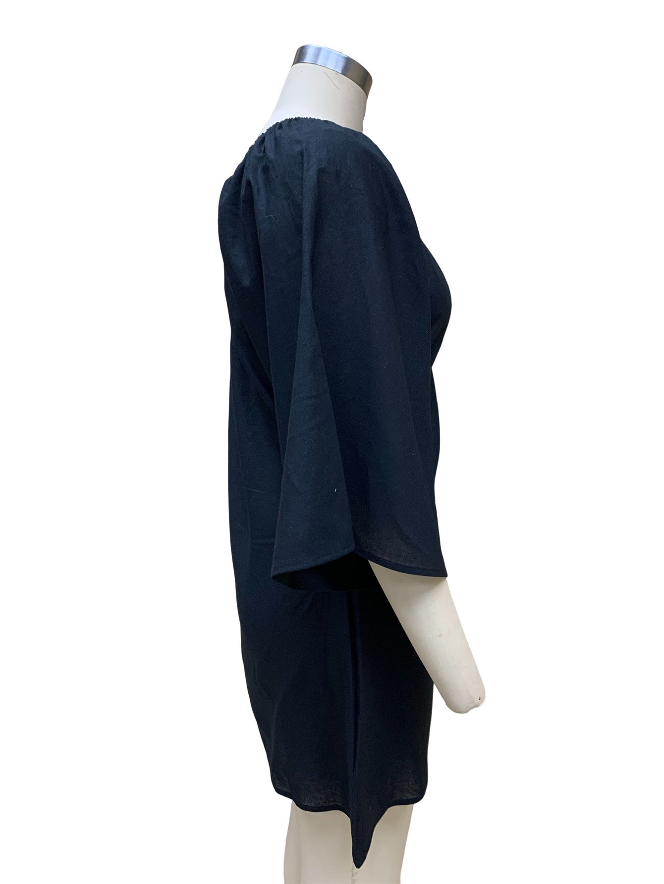 Black One Shoulder Linen A-Line Dress