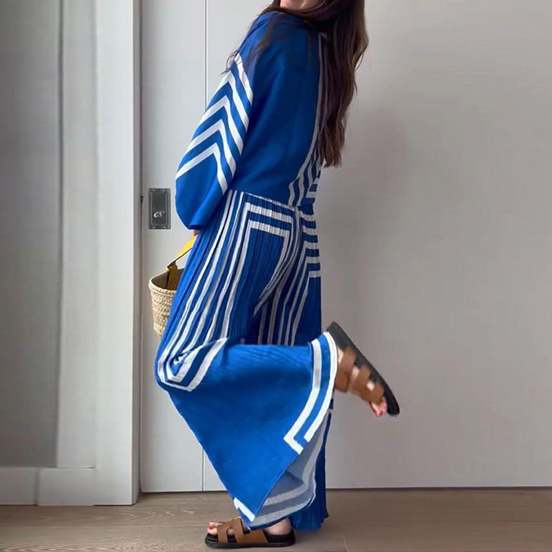 StyleCast Blue Striped Polo Collar Shirt with Palazzos