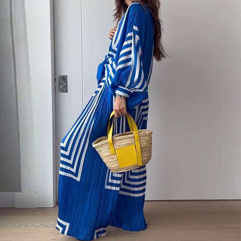 StyleCast Blue Striped Polo Collar Shirt with Palazzos