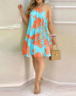 Halter Neck Floral Printed A-Line Dress