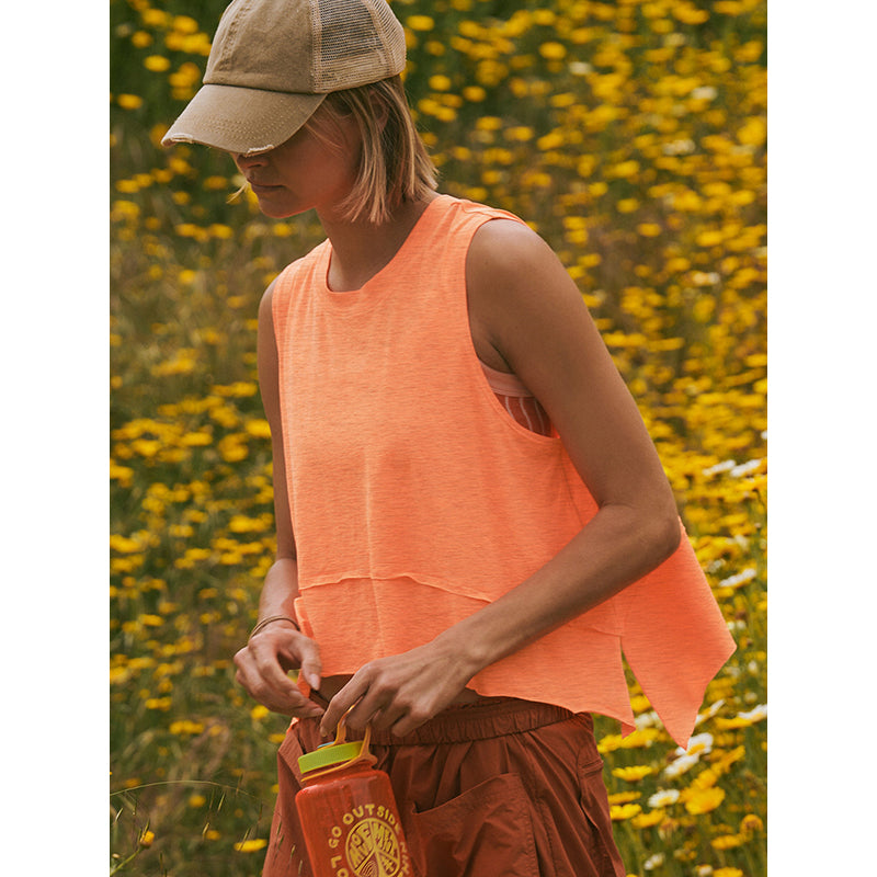 Orange Round Neck Sleeveless Top
