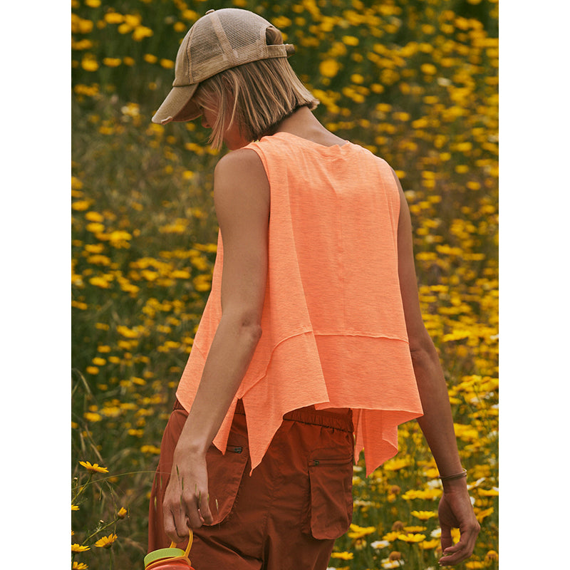 Orange Round Neck Sleeveless Top