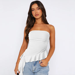 Off-Shoulder Ruffles Cotton Tube Top