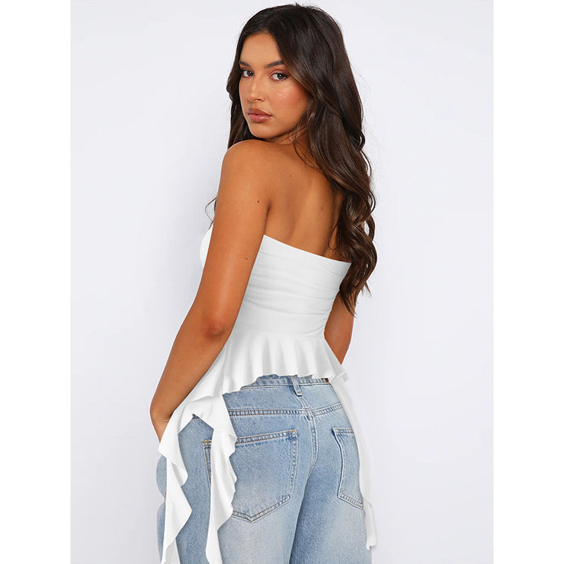 Off-Shoulder Ruffles Cotton Tube Top