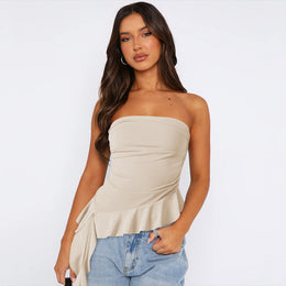 Beige Off Shoulder Tube Top