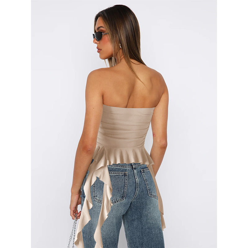 Beige Off Shoulder Tube Top