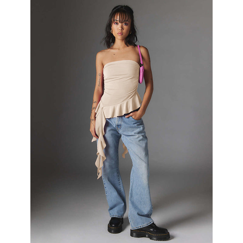 Beige Off Shoulder Tube Top