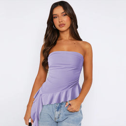 Off-Shoulder Ruffles Cotton Tube Top