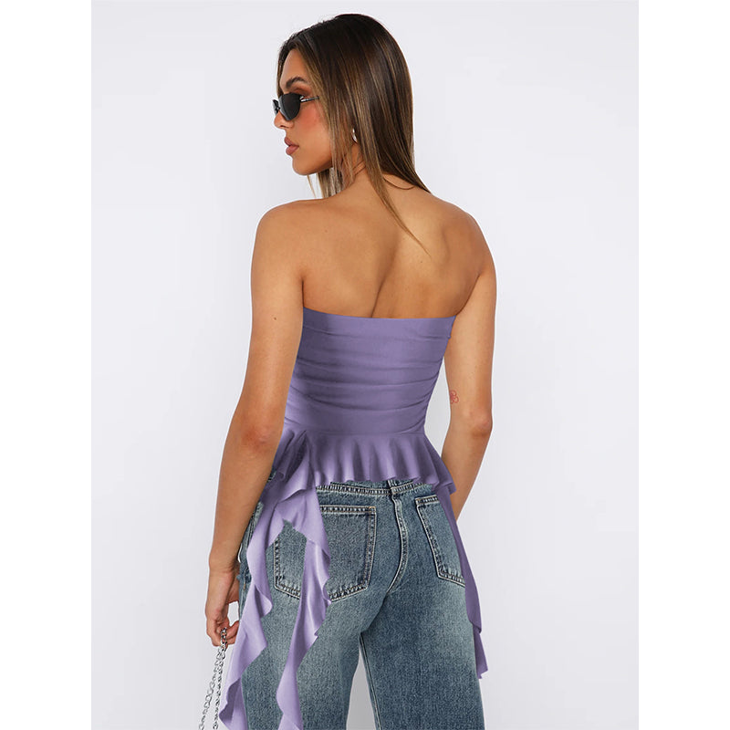 Off-Shoulder Ruffles Cotton Tube Top