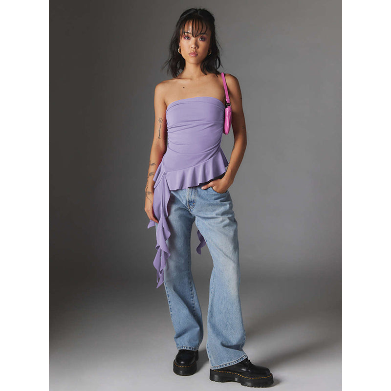 Off-Shoulder Ruffles Cotton Tube Top