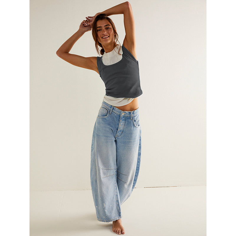 Square Neck Sleeveless Cotton Tank Top