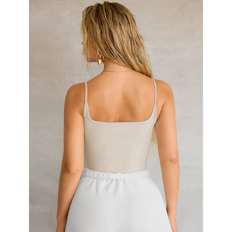 Women Solid Shoulder Straps Polyester Top