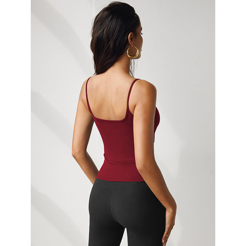 Women Solid Shoulder Straps Polyester Top