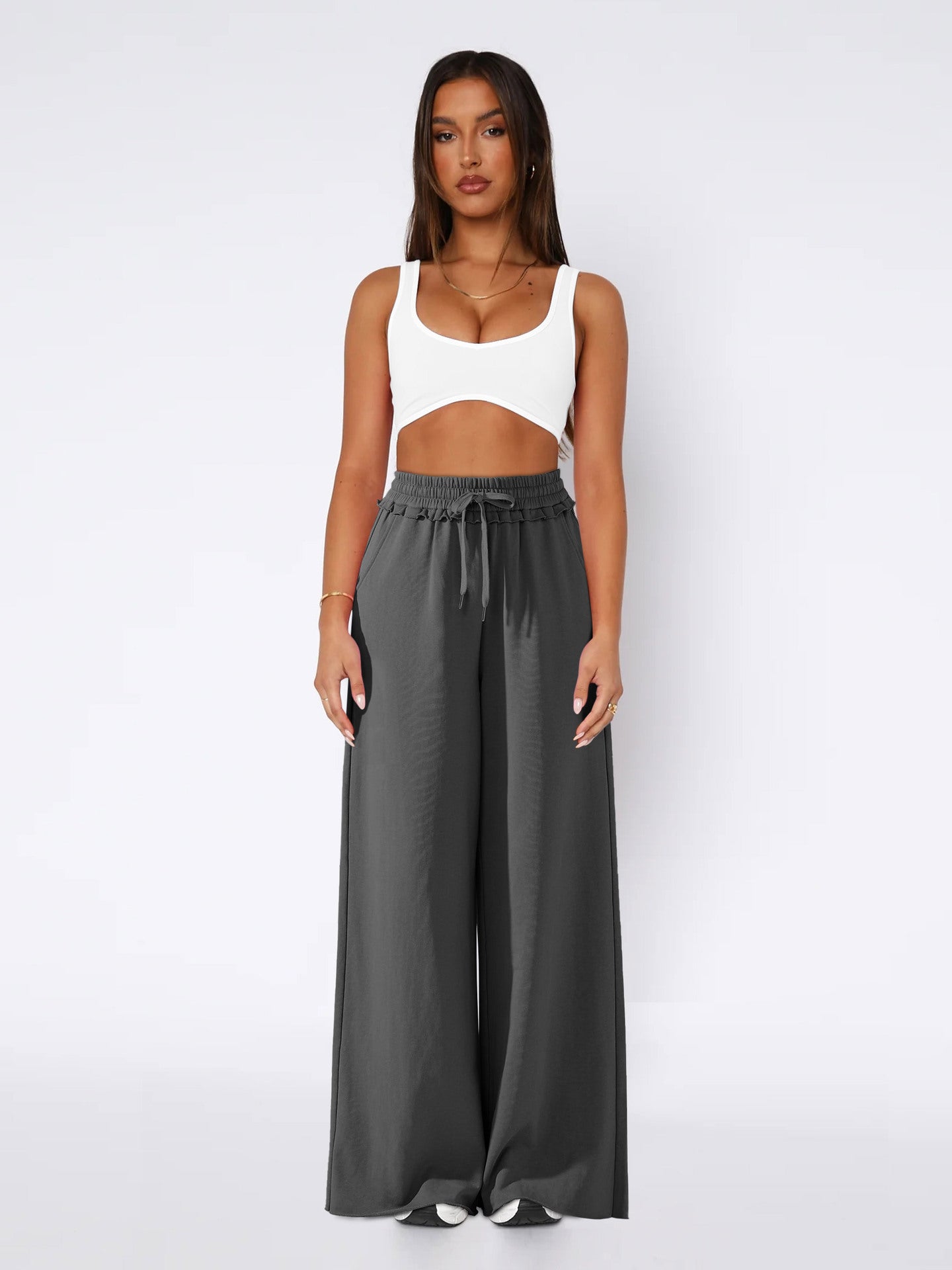 Women Loose Fit High-Rise Wide Leg Trousers