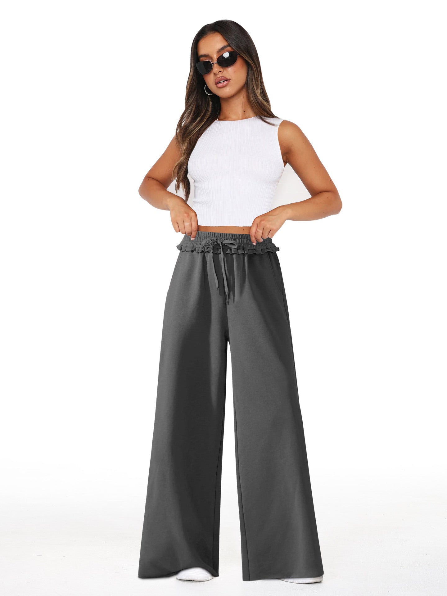 Women Loose Fit High-Rise Wide Leg Trousers