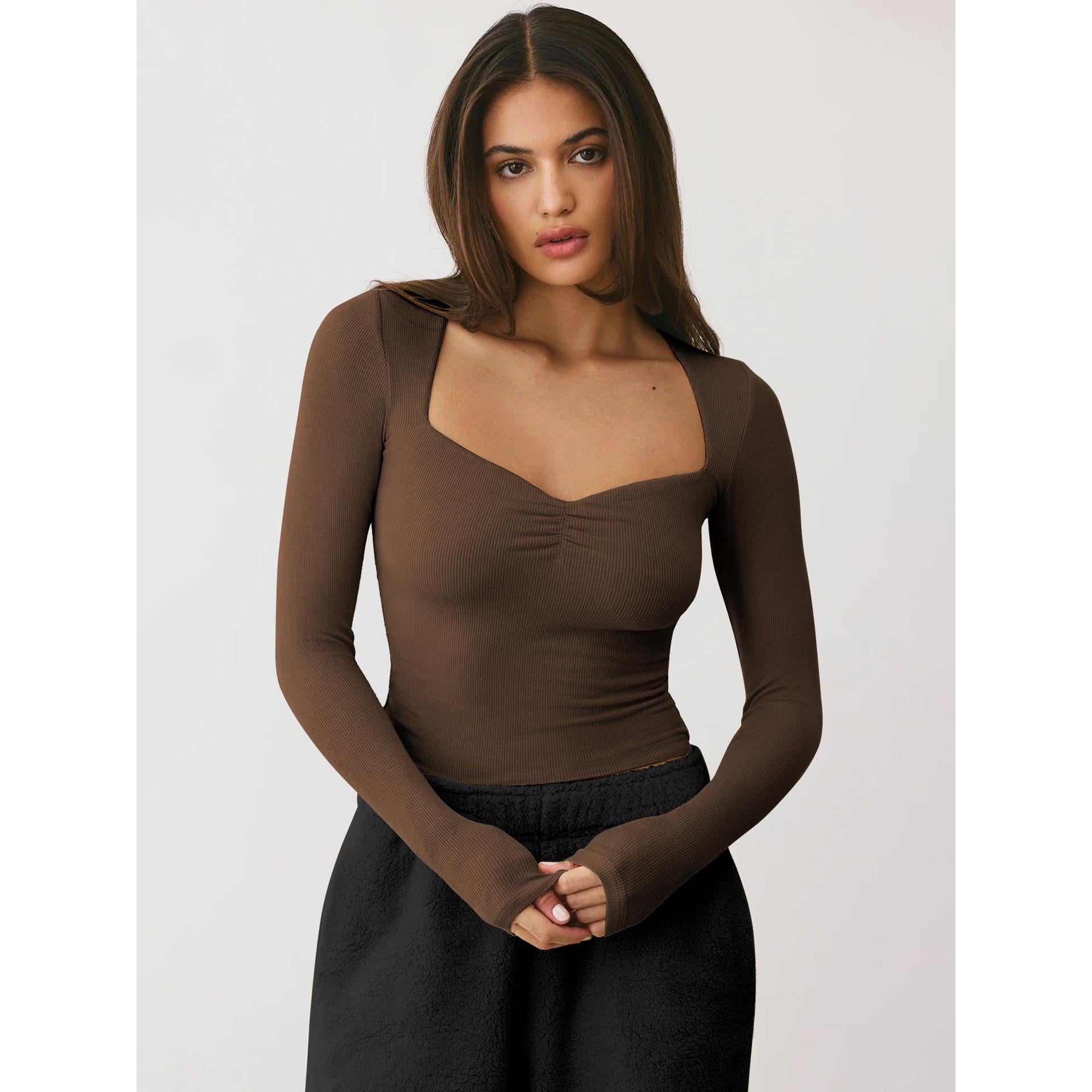 Women Sweetheart Neck Extended Sleeves Top