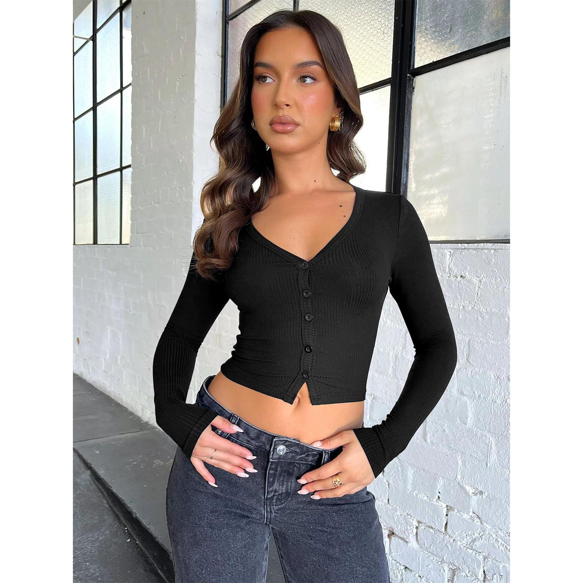 Women Solid V-Neck Top