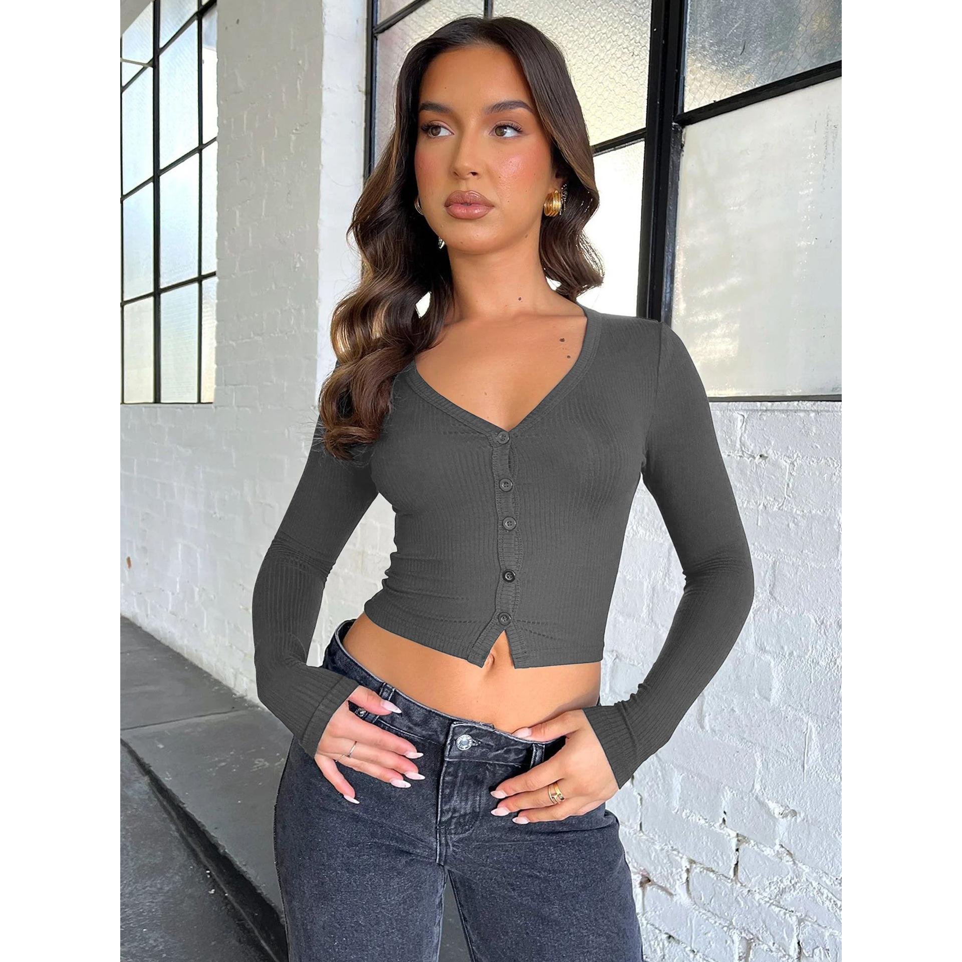 Women Solid V-Neck Top