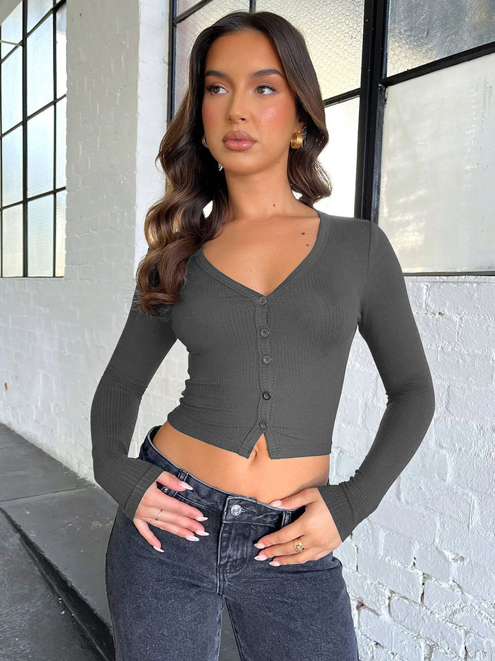 Women Solid V-Neck Top