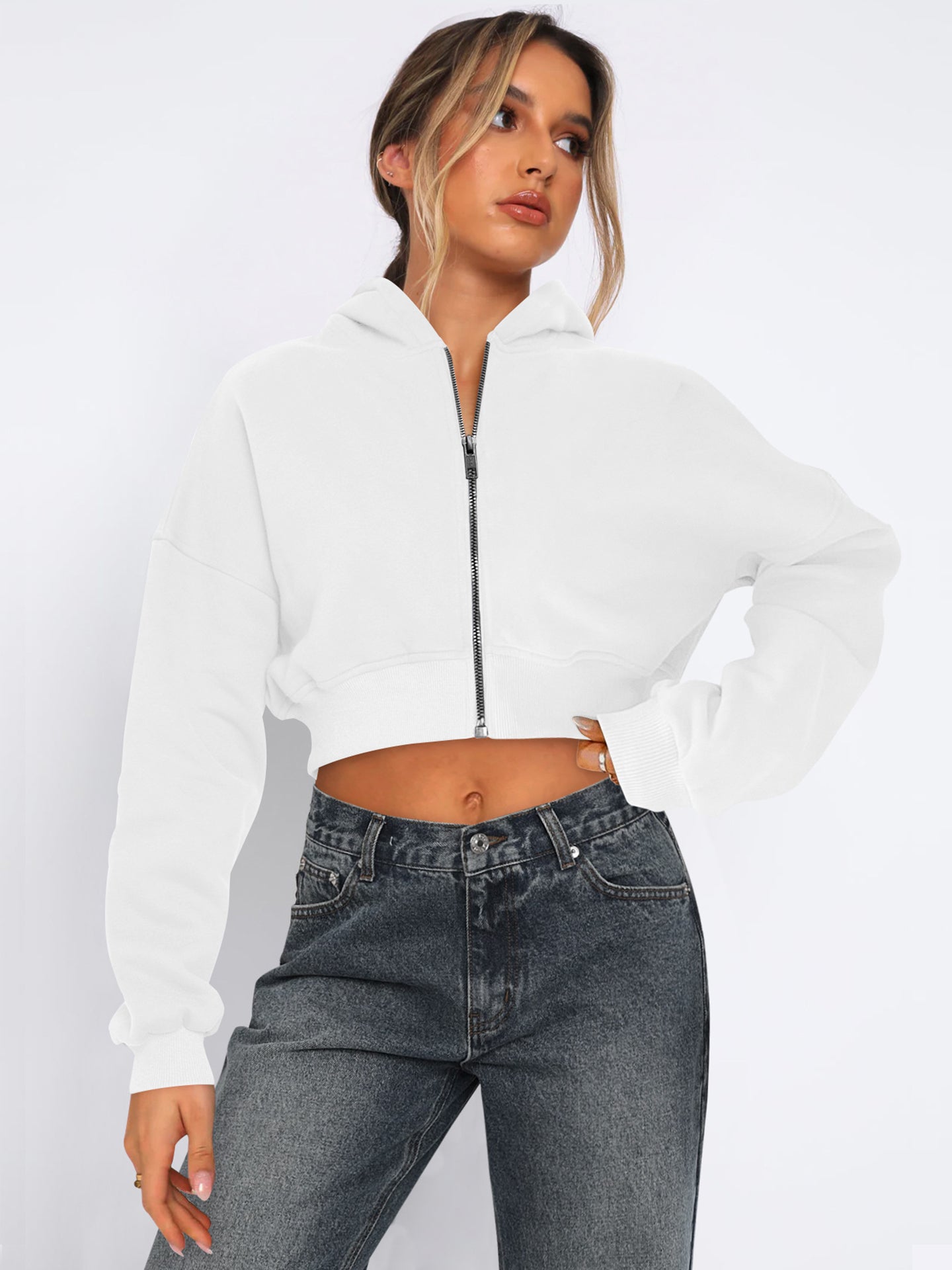 Women Lightweight Crop Open Front Jacket