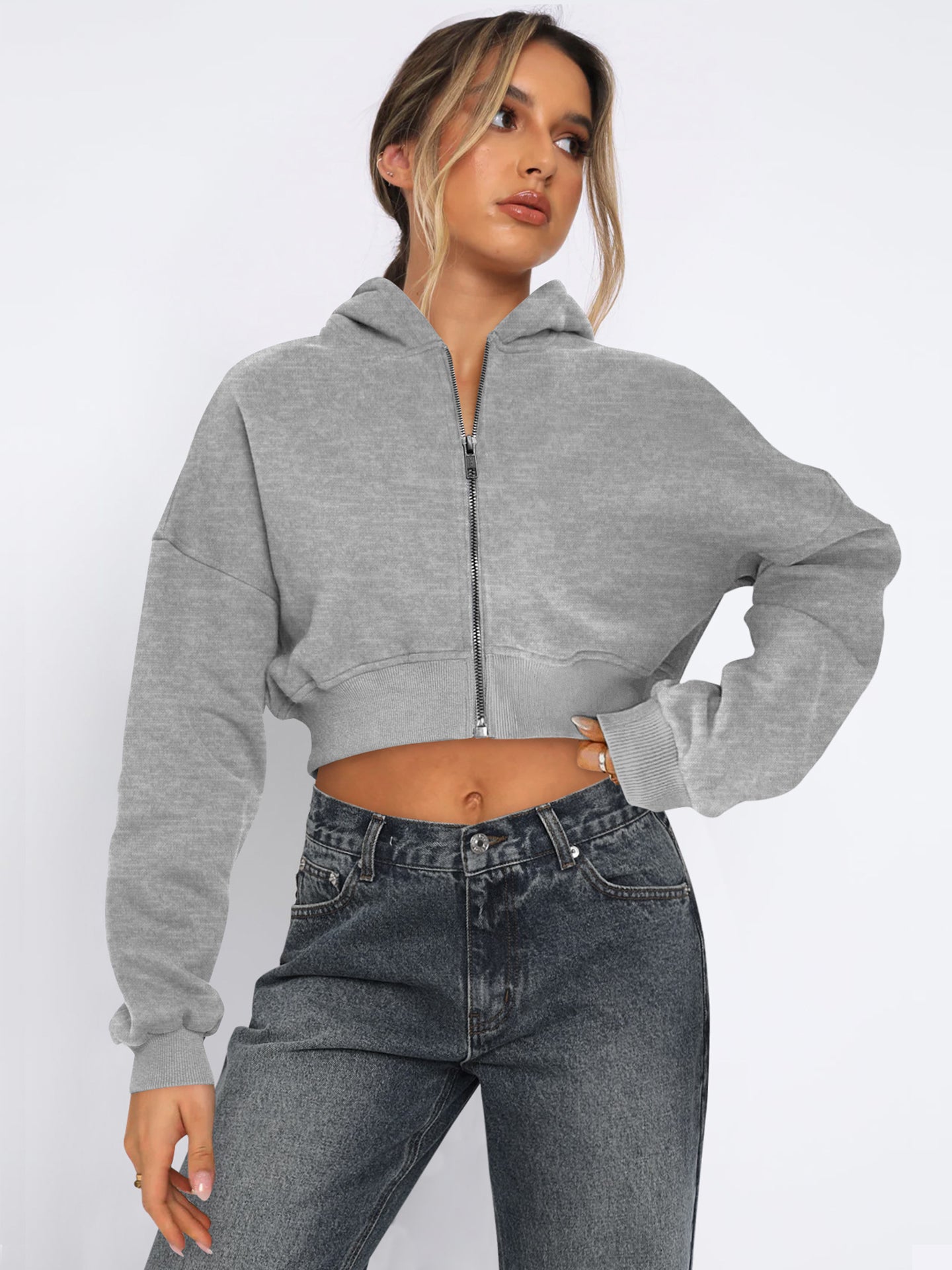 Women Lightweight Crop Open Front Jacket