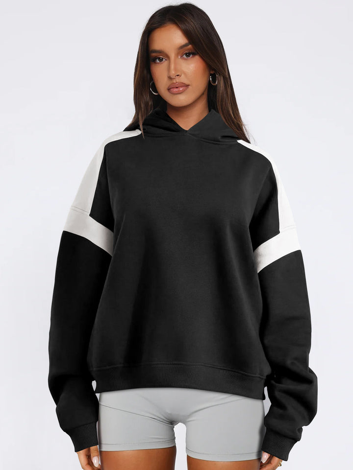 Women Colourblocked Hooded Sweatshirt