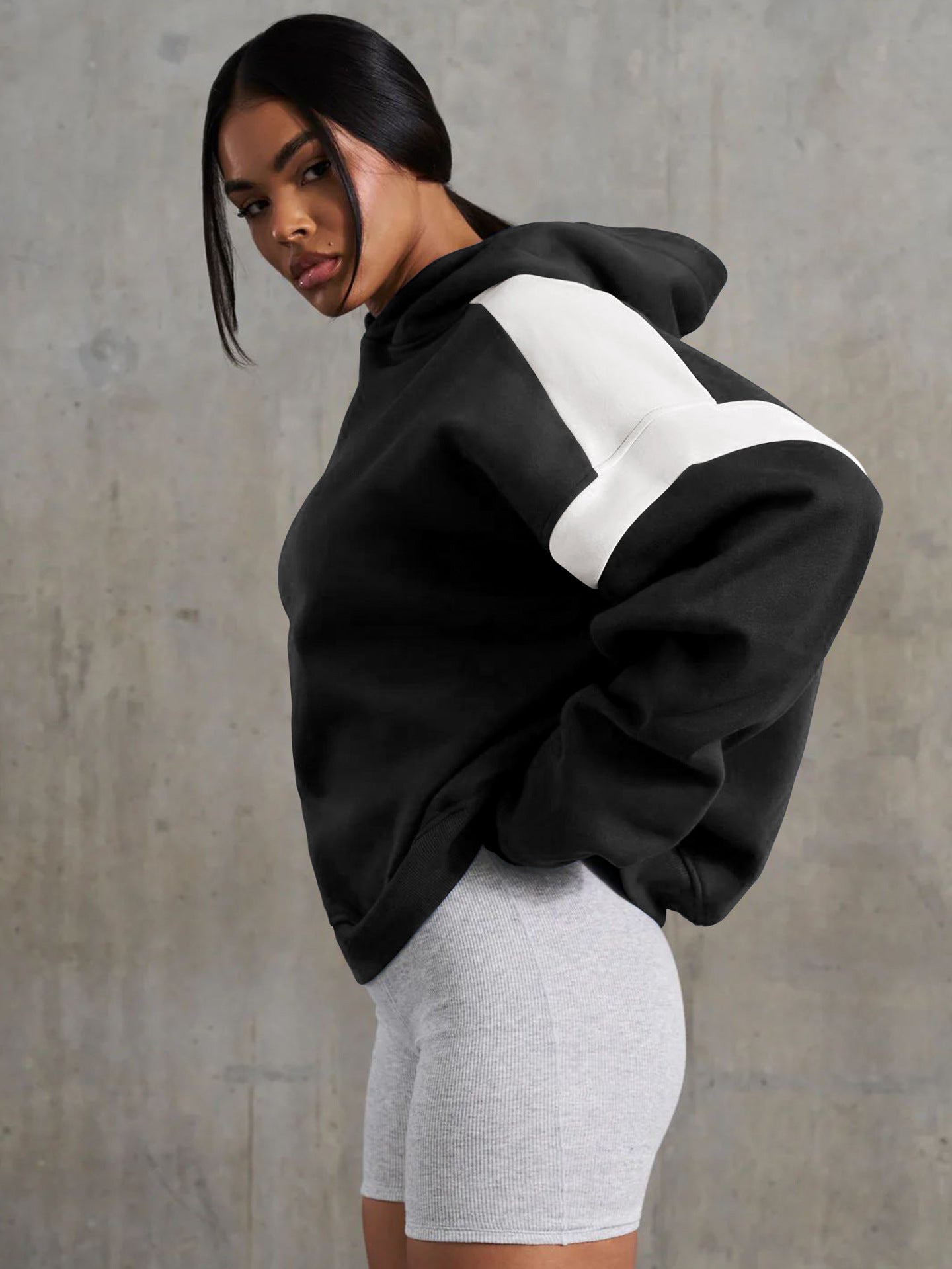 Women Colourblocked Hooded Sweatshirt