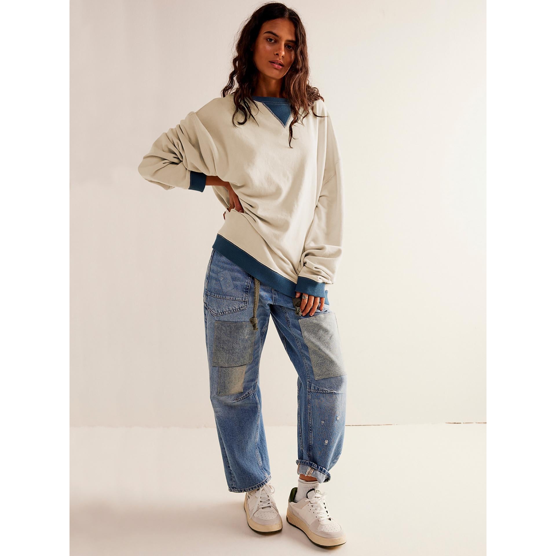 Women Round Neck Solid Sweatshirt