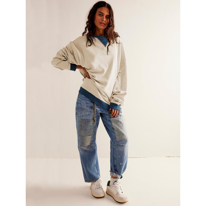 Women Round Neck Solid Sweatshirt