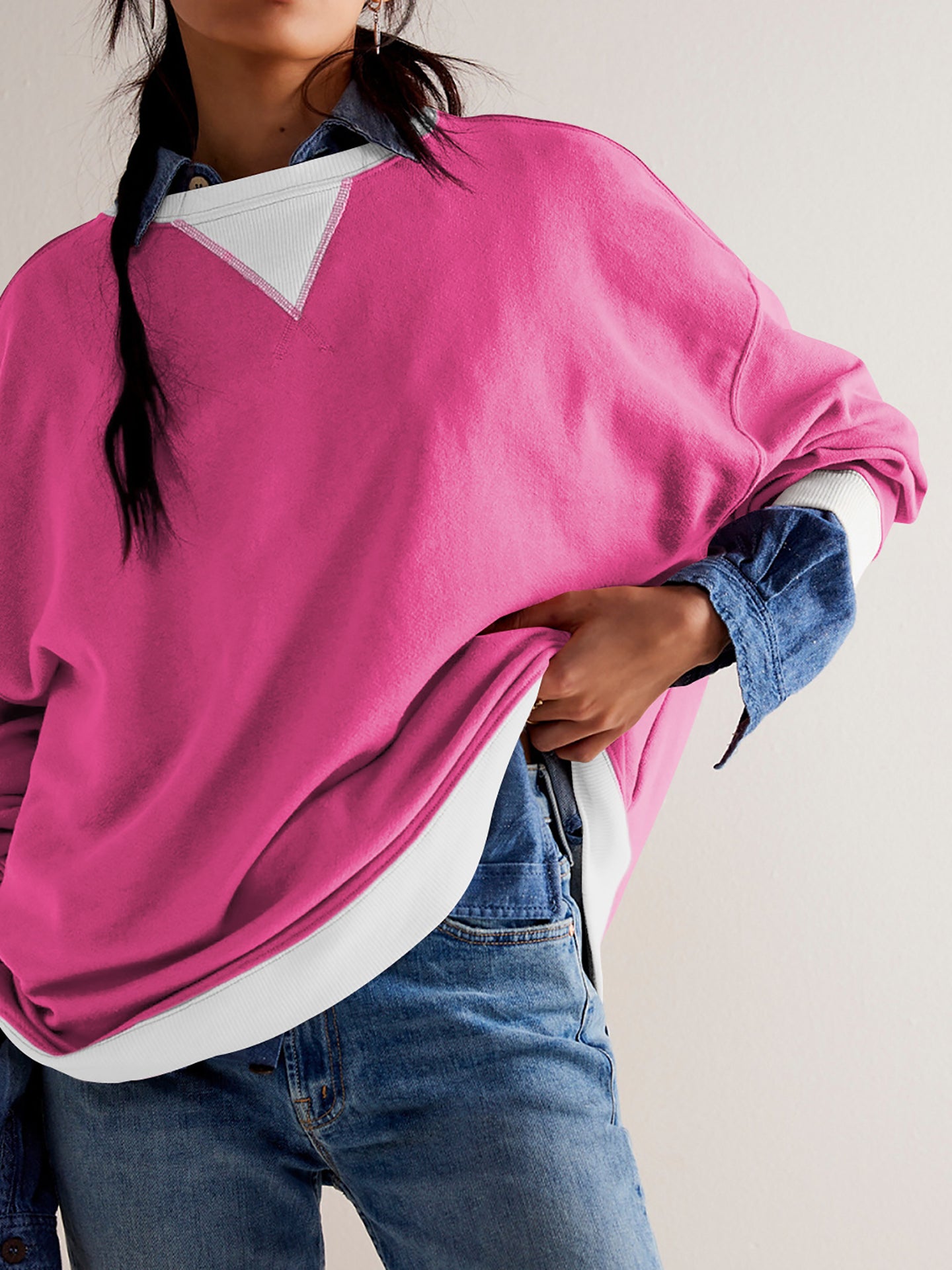 Women Round Neck Solid Sweatshirt