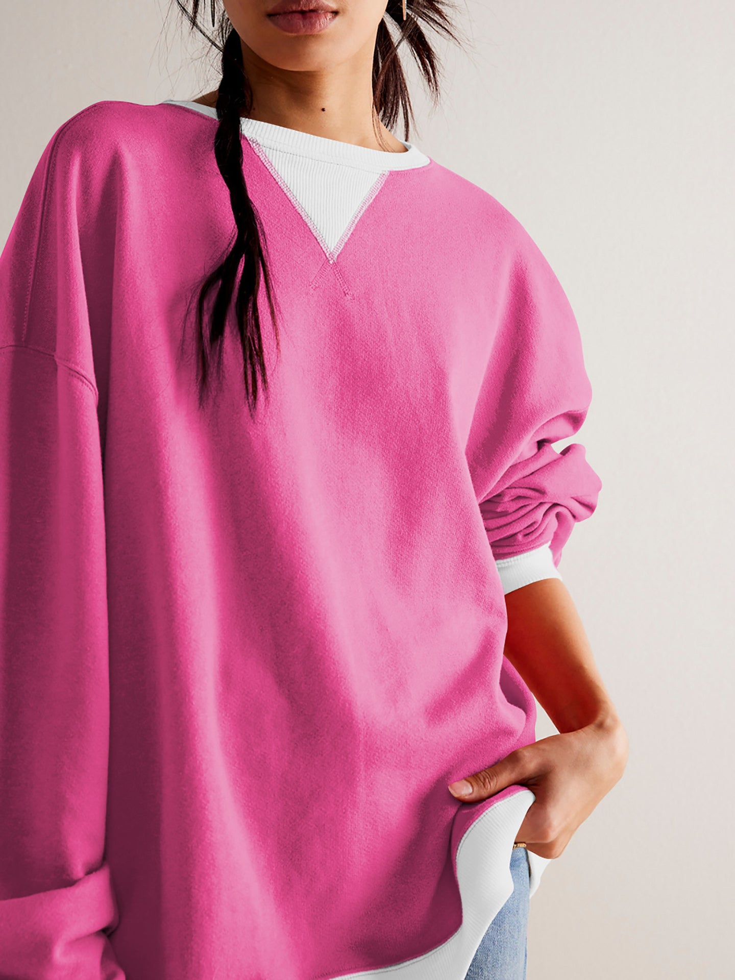 Women Round Neck Solid Sweatshirt