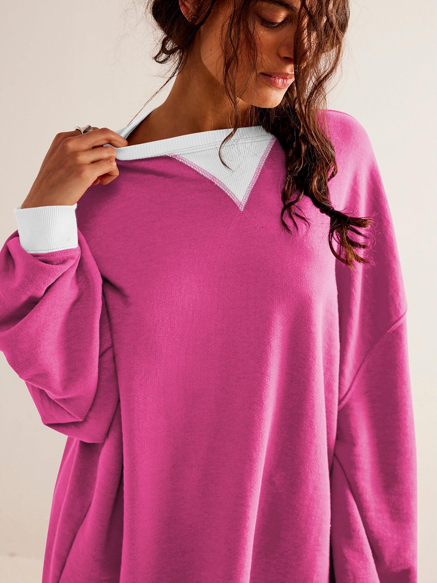 Women Round Neck Solid Sweatshirt
