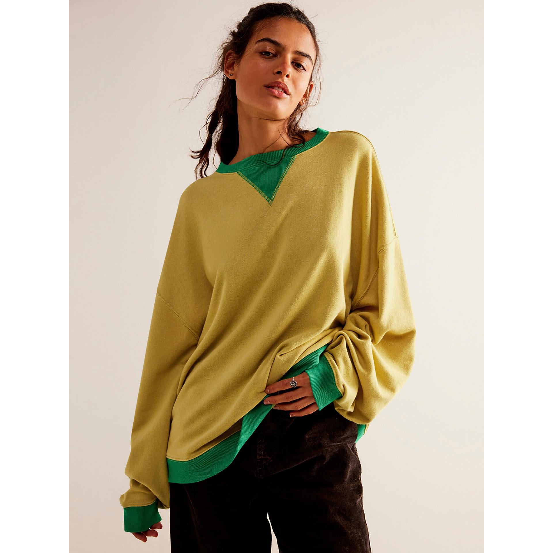 Women Round Neck Solid Sweatshirt