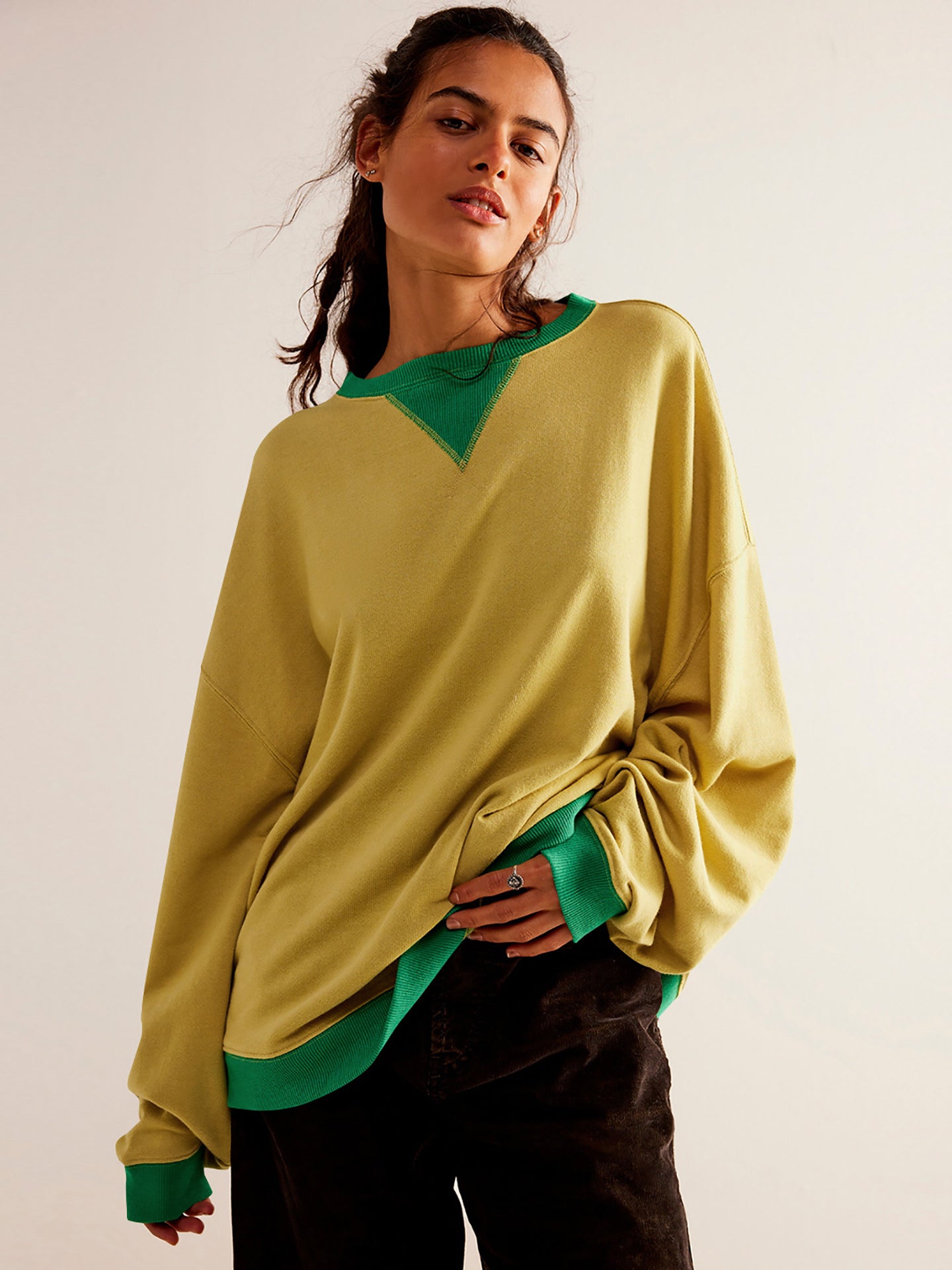 Women Round Neck Solid Sweatshirt