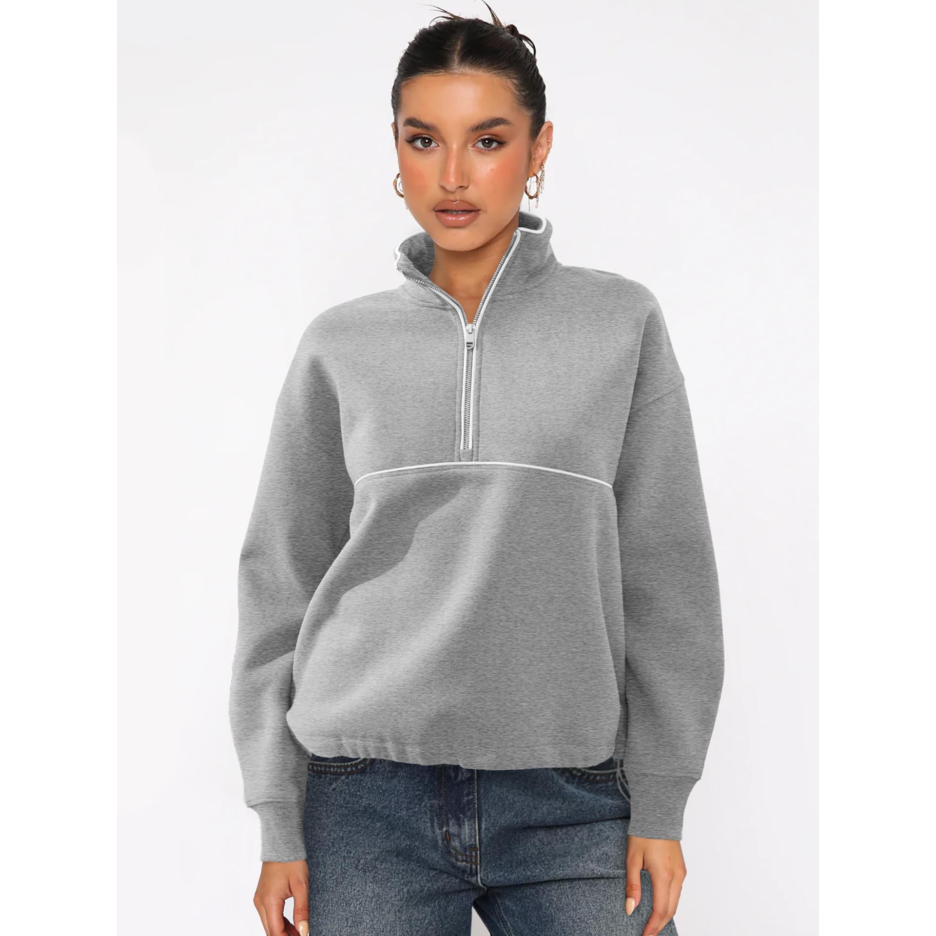 Women Mock Collar Half Zipper Sweatshirt