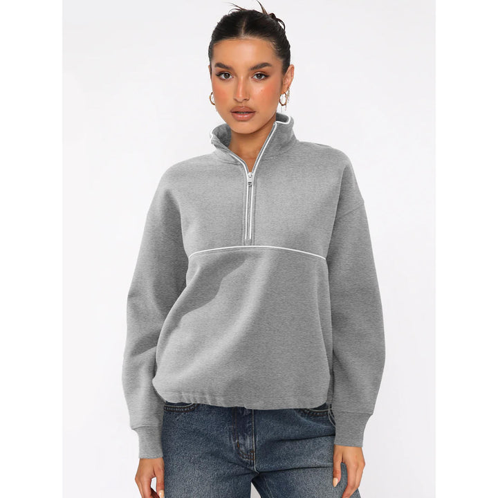 Women Mock Collar Half Zipper Sweatshirt