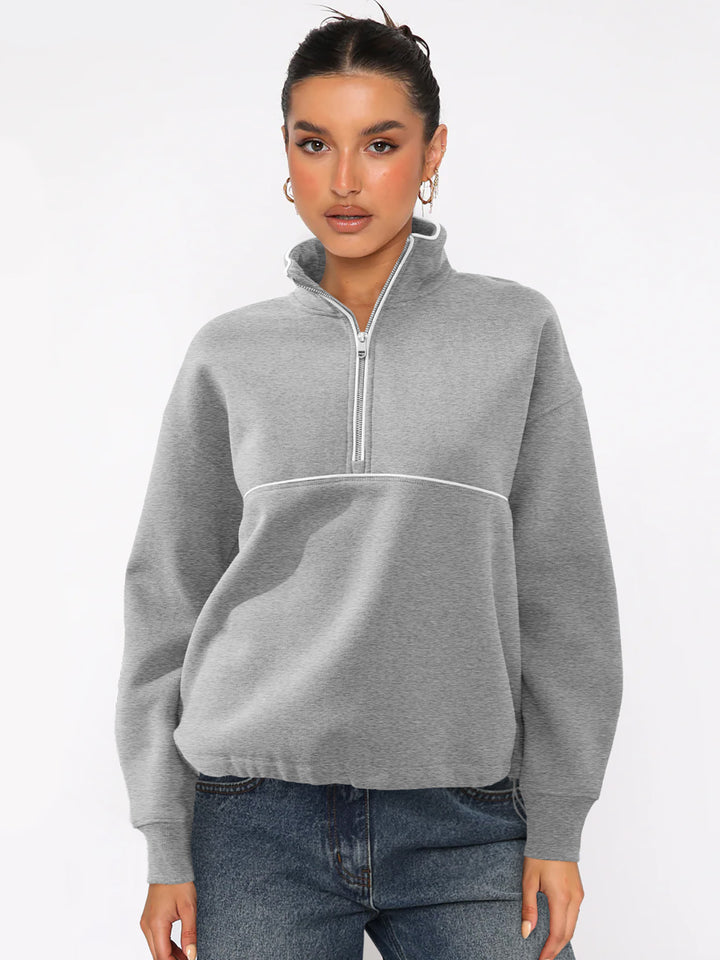 Women Mock Collar Half Zipper Sweatshirt